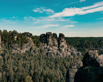 Rock formations on landscape against sky