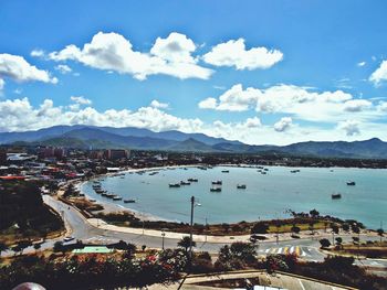 High angle view of city at waterfront