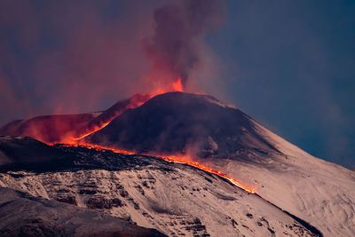 Smoke emitting from volcanic mountain