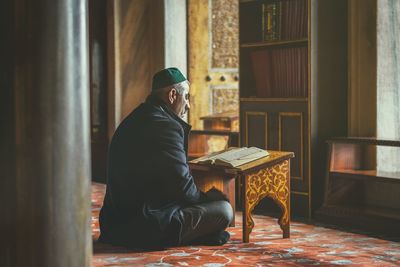 Man sitting on table at home