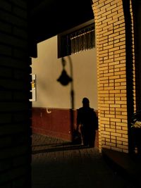 Rear view of man walking on street