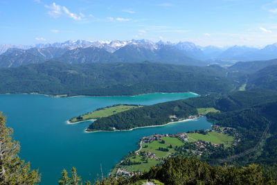 Aerial view of mountain lake