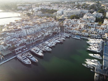 High angle view of buildings at waterfront