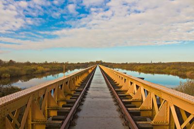 Surface level of railway bridge against sky