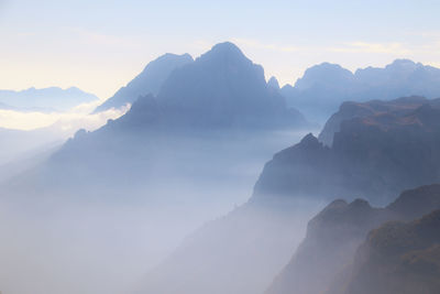 Scenic view of mountains against sky during winter