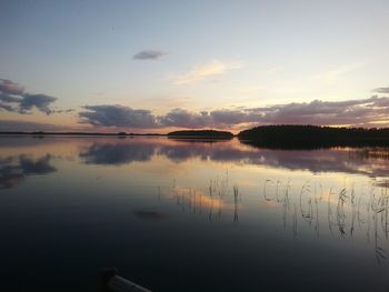 Scenic view of lake at sunset