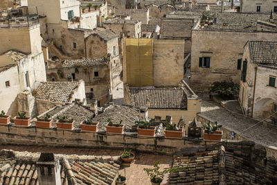 High angle view of matera city