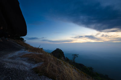 Scenic view of mountains against sky during sunset