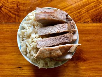 High angle view of food in bowl on table