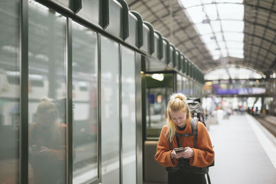 Woman on train station