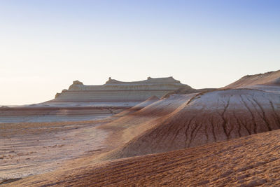 Scenic view of desert against clear sky