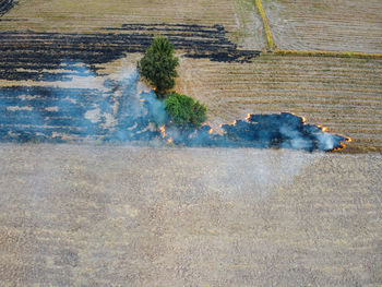 High angle view of motorcycle on field