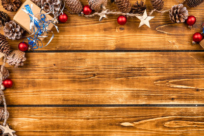 Directly above shot of christmas decoration on table