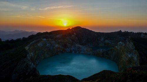 Scenic view of lake against sky during sunset