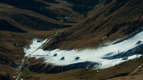 High angle view of snowcapped mountains