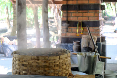 Close-up of wicker basket on table