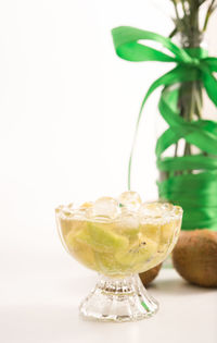 Close-up of drink against white background