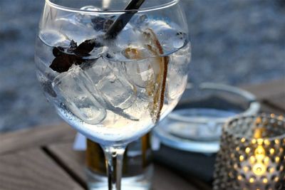 Close-up of wine glass on table