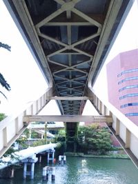 Low angle view of bridge over river in city