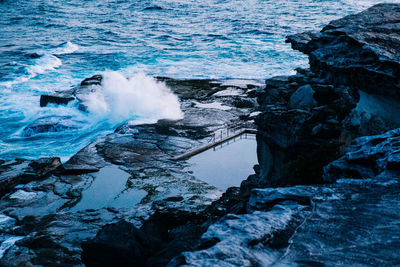 Sea waves splashing on rocks