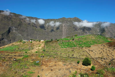 Scenic view of landscape against blue sky