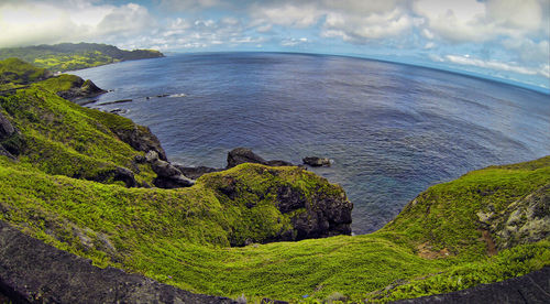 Scenic view of sea against cloudy sky