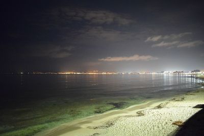 Scenic view of beach against sky at night