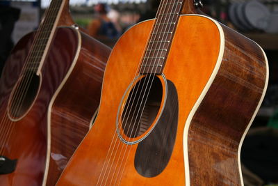 Close-up of guitars