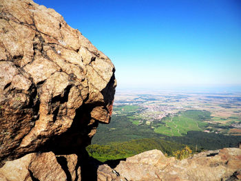 Scenic view of rock formation against clear sky