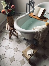 High angle view of bathtub at home