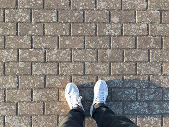 High angle view of man standing on pavement