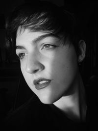 Close-up black and wait  portrait of young woman