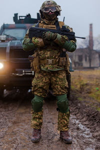 Ukraine modern soldier moves undercover armored car