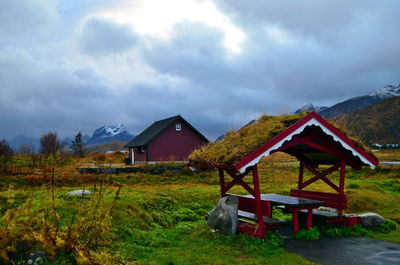 Cozy picnic place with grass roof