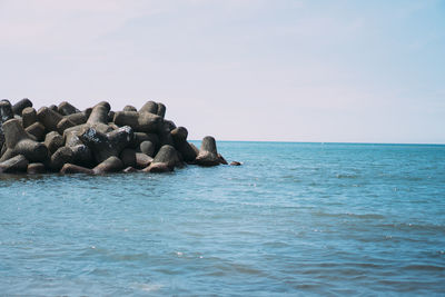 Rocks in sea against sky