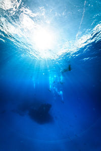 Low angle view of people swimming in sea