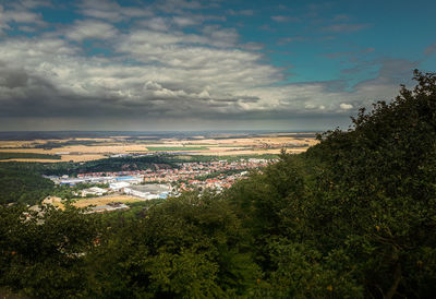 High angle view of townscape against sky