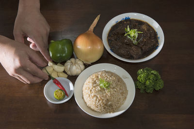 High angle view of food on table