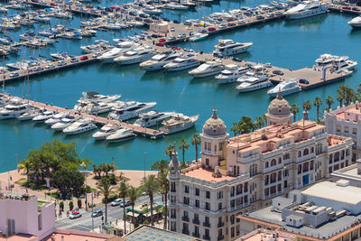 High angle view of buildings in city