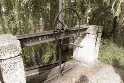 View of wheel by trees