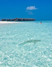 Scenic view of sea against blue sky