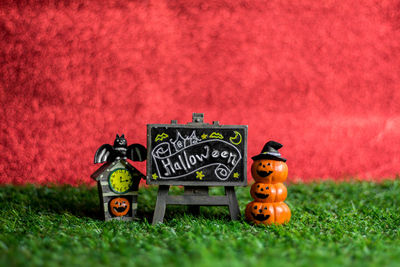 Close-up of toy on field