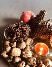 High angle view of fruits on table