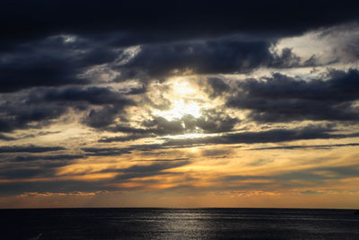 Scenic view of sea against dramatic sky