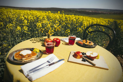 Flower vase on table