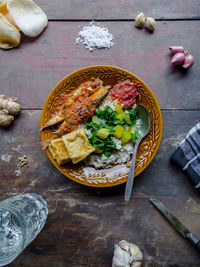 High angle view of food on table