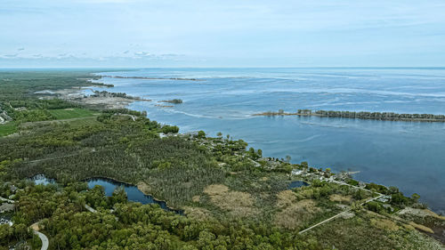 The shoreline of the bay in green bay wisconsin in spring