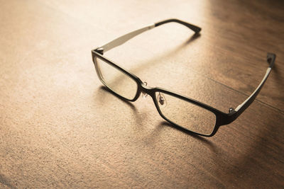 Close-up of eyeglasses on table