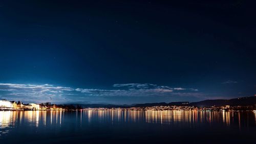 Scenic view of lake against sky at night