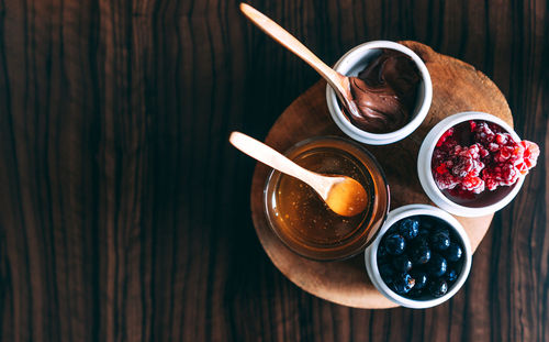 High angle view of breakfast on table